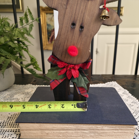 Wooden Reindeer Folk Art Figurine 10" Tall Rustic Christmas Decor w/ Red Nose - Picture 10 of 11